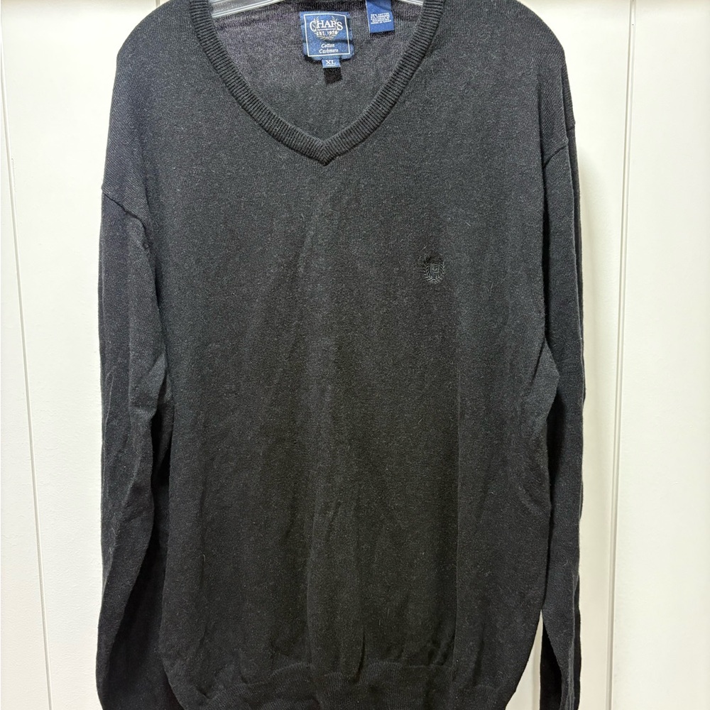Chaps V Neck Sweater  Cotton Cashmere Blend Soft Gray Men's Size XL